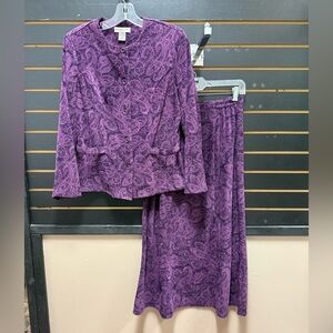 Notations Petite Purple Paisley Skirt Suit Set PM